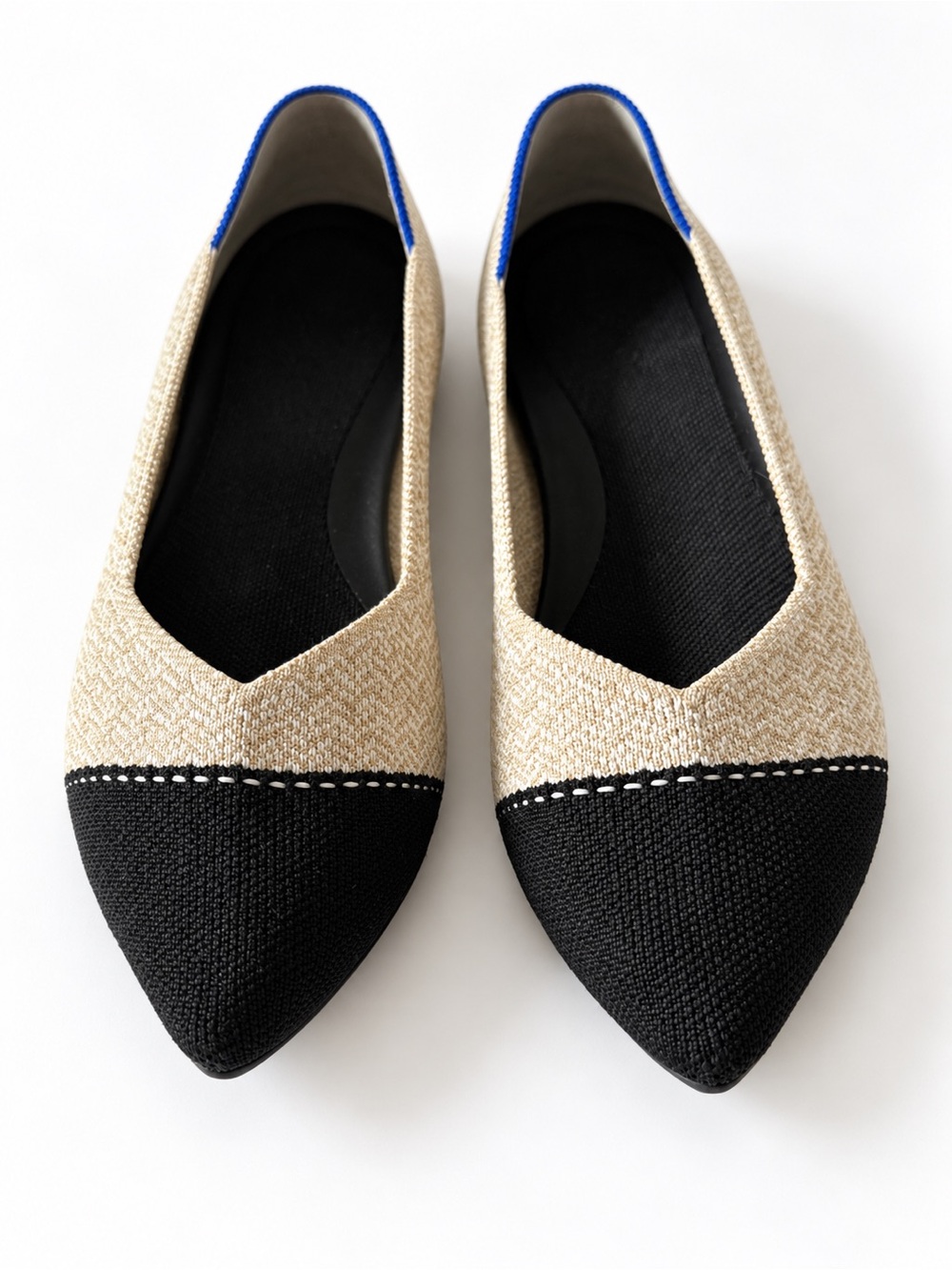 Rothy's Two-Tone Pointed Raffia Ballet Flat - Black & Natural - Picture 4 of 6